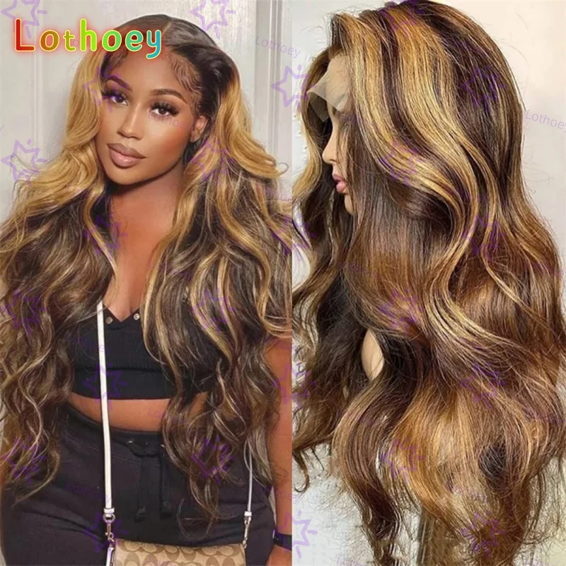 تسليط الضوء على الدانتيل الجسم موجة شعر مستعار أمامي البرازيلي الملونة تسليط الضوء على خصلات الشعر المستعار الإنسان للنساء شقراء قبل قطعها الباروكات