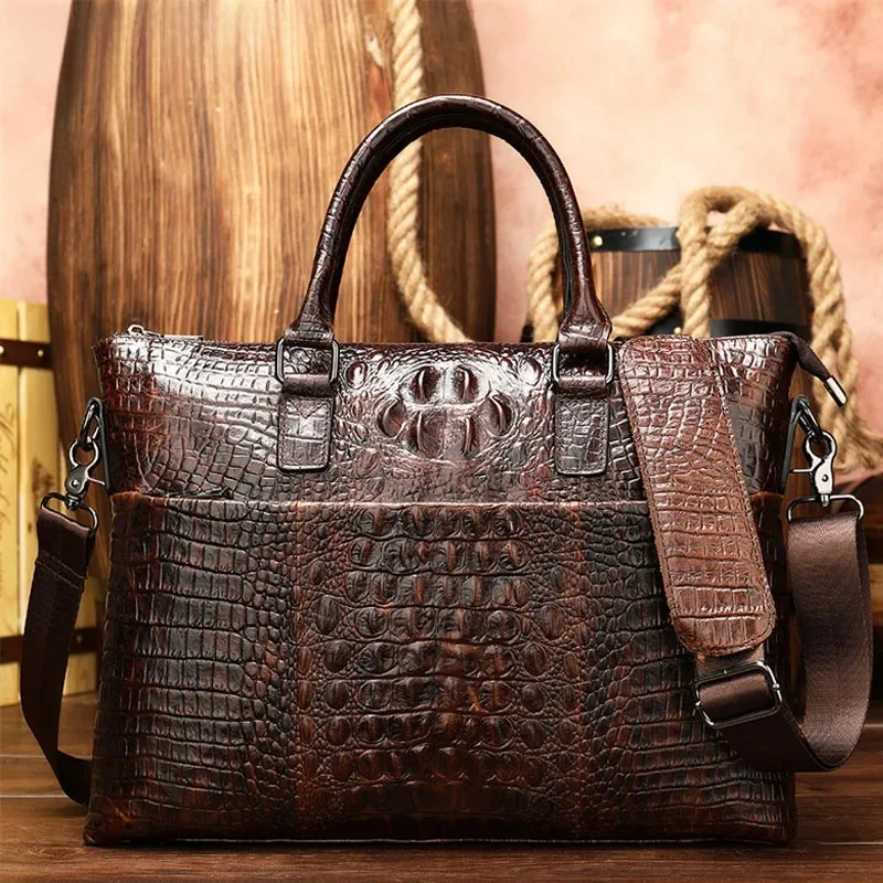 WESTAL mężczyźni teczka torba męska oryginalne skórzane torebki biurowe męska torba na laptopa skórzana teczka mężczyźni Croco Design torby komputerowe — zdjęcie 2