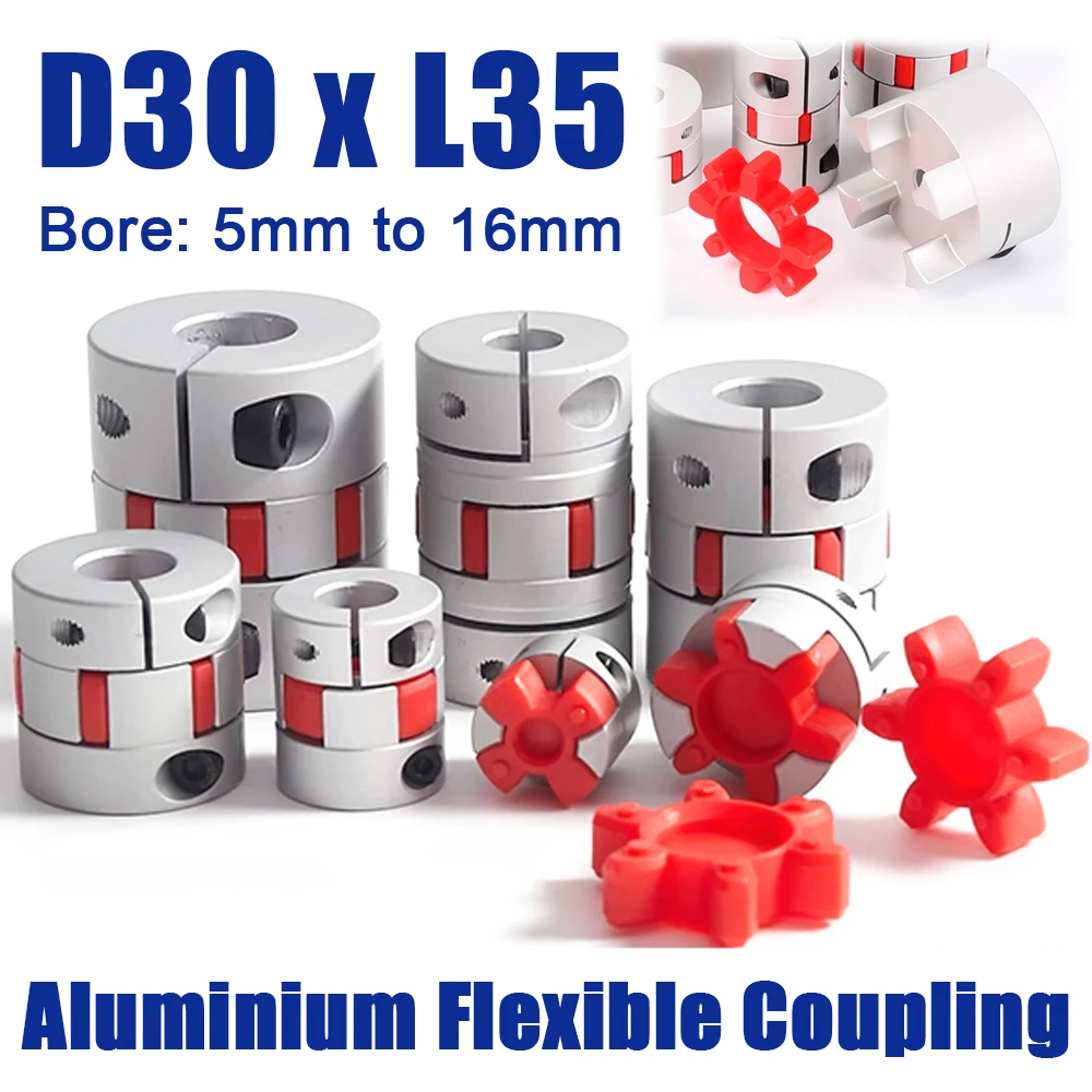 

D30xL35 Jaw Shaft Coupler Spider Flexible Motor Aluminium Plum Flexible Coupling Bore 5mm 6mm 6.35mm to 16mm Encoder Connector