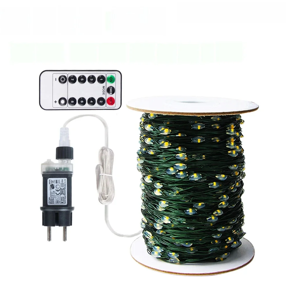 Lampki LED 100M/200M, zielone druciki, lampki choinkowe, girlanda na Boże Narodzenie, Nowy Rok, ulicę, do domu, na imprezę, dekoracja ślubna — zdjęcie 2