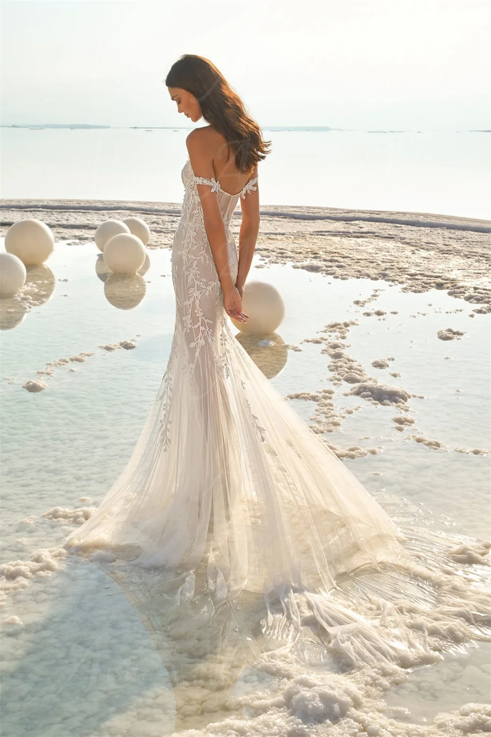 Robe De Mariée sirène en dentelle, tenue De plage, magnifique, broderie, Tulle délicat, balayage, traîne