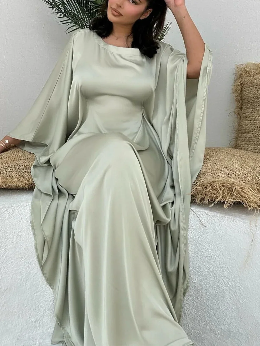 Eid Modest Bat Sleeve Muslim Party Dress for Women Ramadan Abaya Long Dress Kaftan Vestidos Largos Dubai Robe Jalabiya 2024 — zdjęcie 2