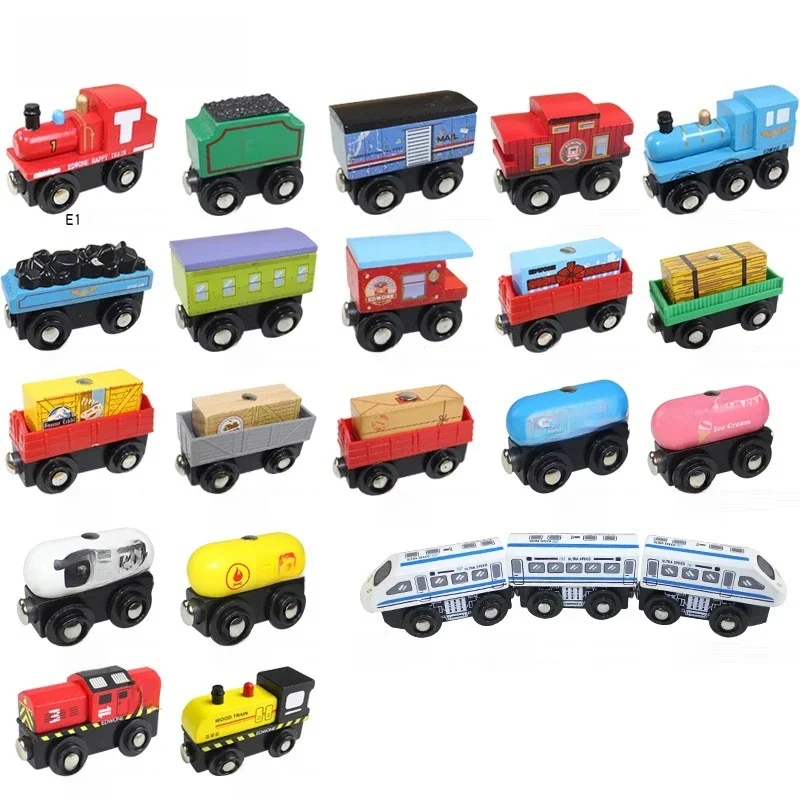 Train magnétique en bois pour enfants, jouet de Locomotive, voiture, jouets, Rail en bois, véhicules ferroviaires, cadeaux d'anniversaire pour enfants