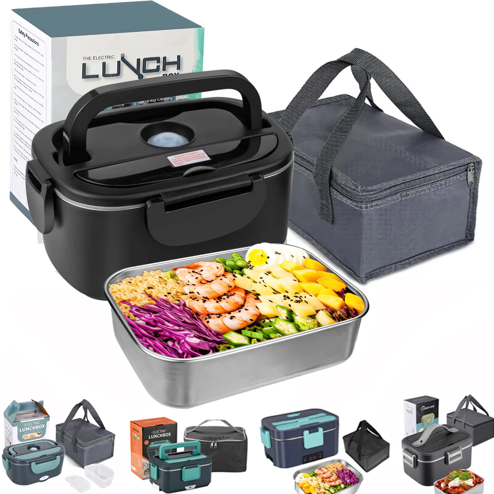 Elektrische Lunchbox, 1,5/1,8/2/2,5 L tragbarer Speisenwärmer für Auto & Büro, 12V/24V/220V Multispannung mit Edelstahlbehälter