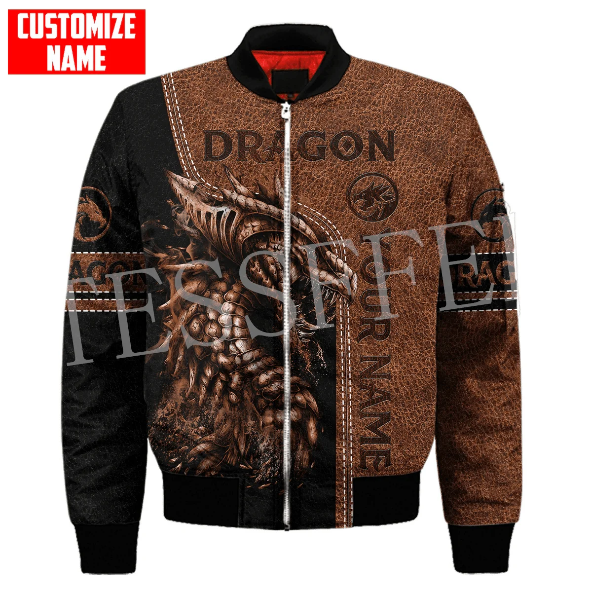 Custom Name Cosplay Animal Dragon Retro Tattoo 3DPrint Harajuku Streetwear Casual Winter Windbreaker Warm Coat Bomber Jacket X2