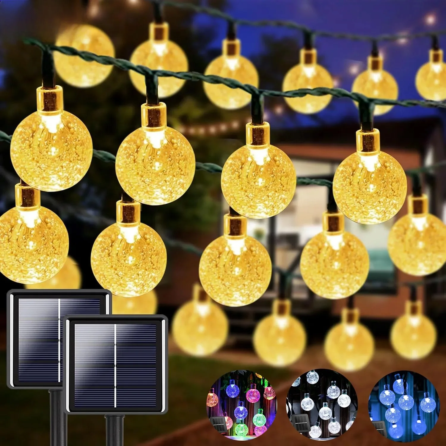 1/4PCS Solar Crystal Globe LED String Lights 60 LED 8 Lighting Modes IP65 Fairy Light Christmas Garland For Garden Party Decor