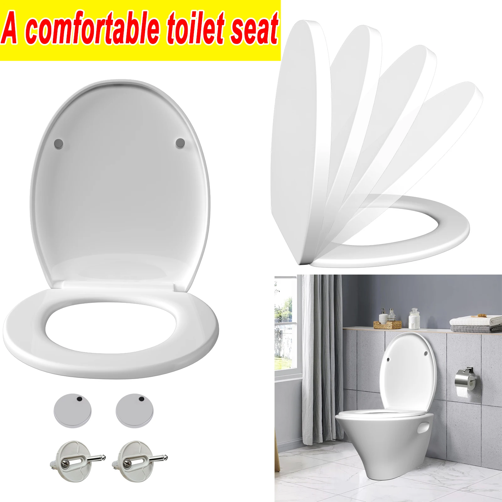 Weißer, robuster, sanft schließender O-förmiger Toilettensitz, Schnellverschluss für einfache Installation und Reinigung, runder, langsam schließender Deckel aus PP, 460×372 mm, universelle Passform,