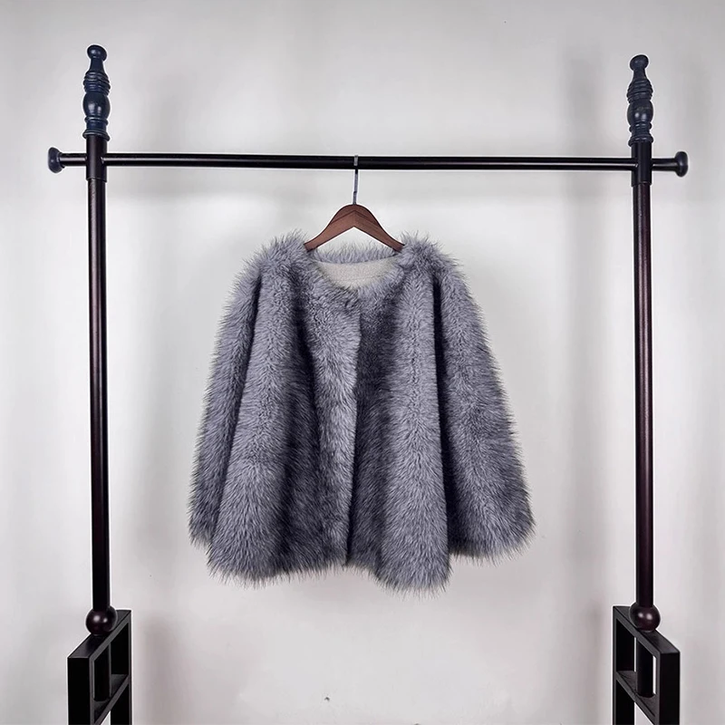 المرأة معطف الفرو الراقية الفاخرة تقليد الثعلب الفراء للنساء الملابس الثعلب الفراء معاطف السترة للنساء سترة الفراء في الترويج #2