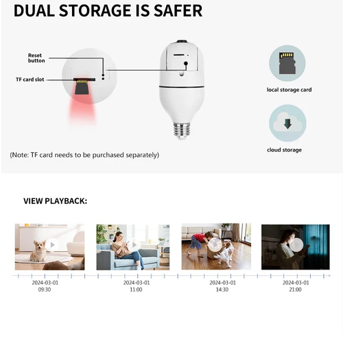 Imagen 2 del producto Cámara de vigilancia PTZ con bombilla WIFI E27, visión nocturna a todo Color, protección de seguridad interior, seguimiento automático, cámara CCTV para Monitor de bebé