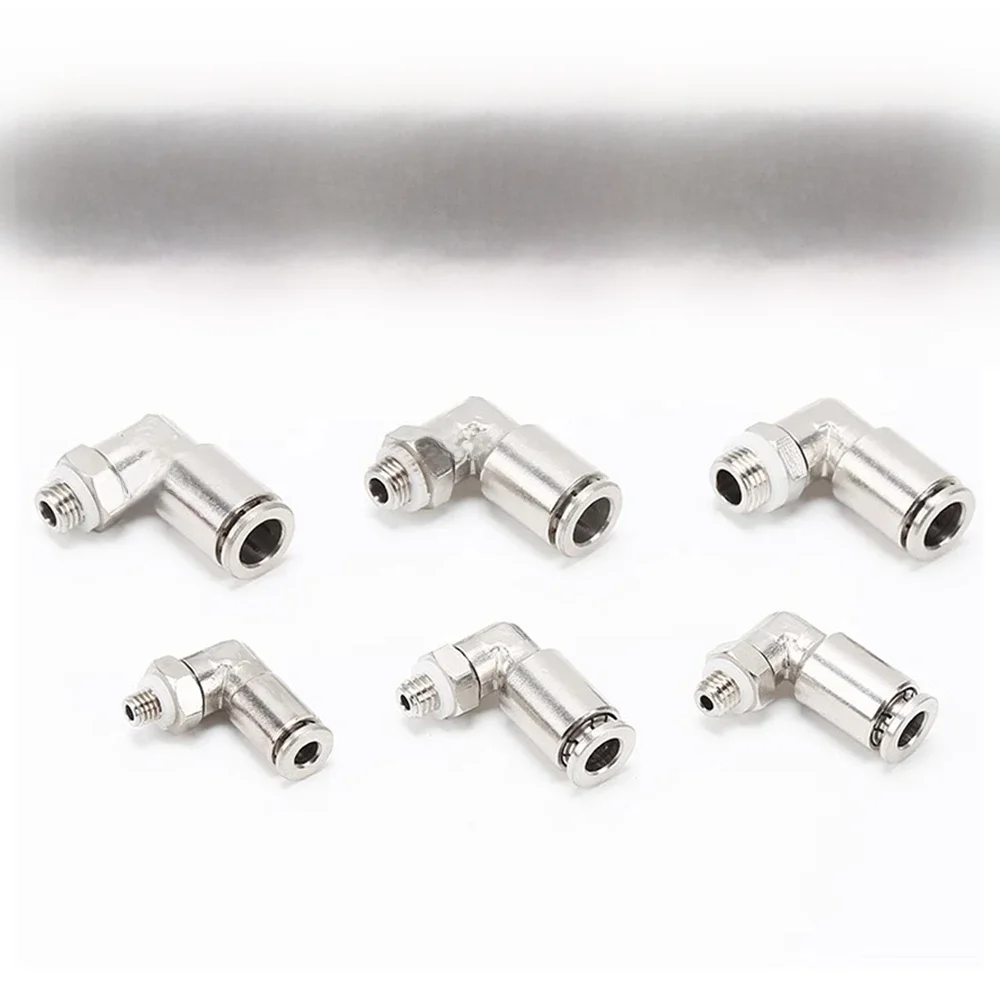 Raccord de buse pneumatique à insertion rapide en cuivre plaqué nickel pl coude filetage métrique M8 * 1 M6 * 0,75 M10 * 1 M12 * 1,25 M12 * 1,5 tube de gaz pu 4mm 6mm 8mm