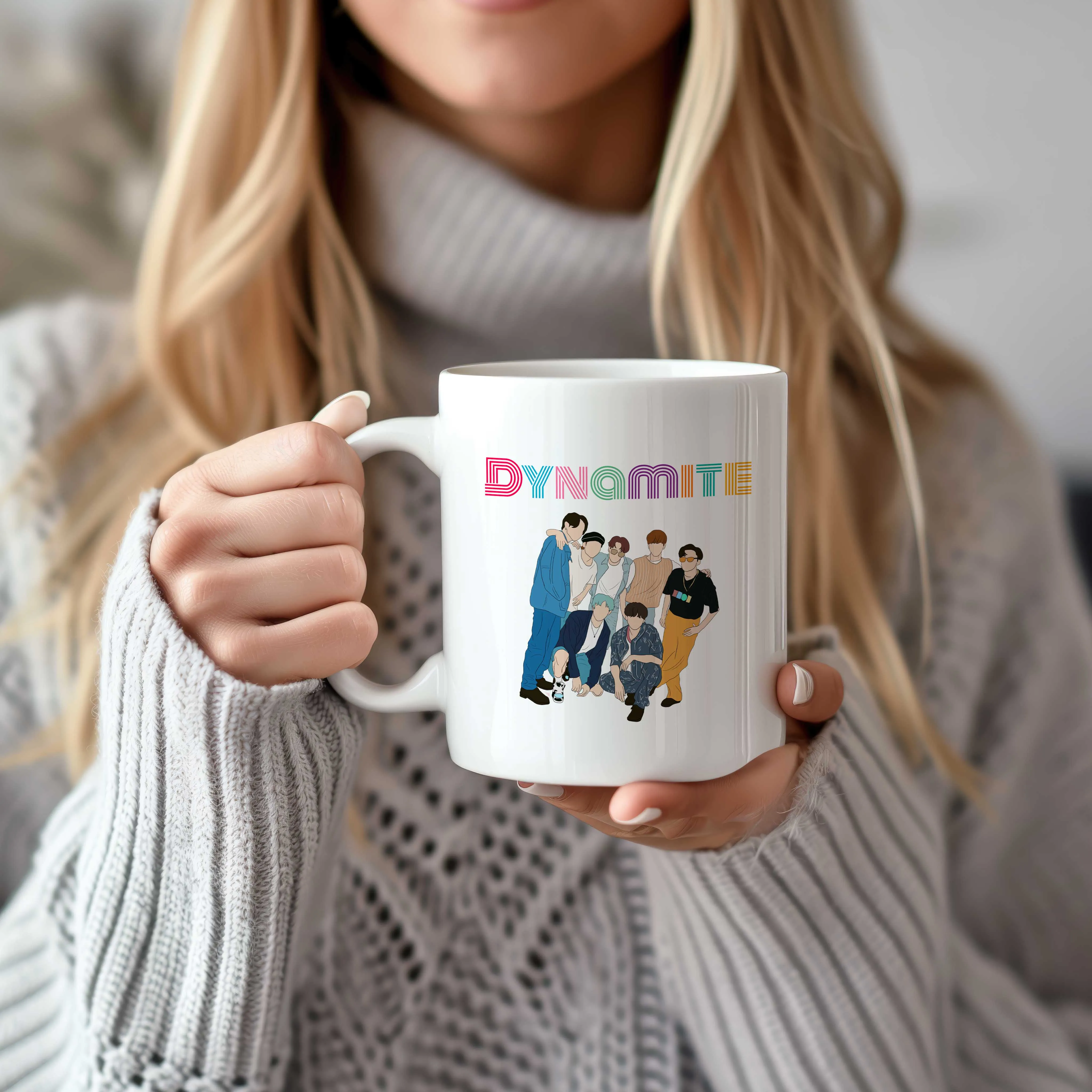 Dynamite BTS Inspired Coffee Mug - Perfect Gift for K-Pop Fans, Featuring Colorful Design and Comfortable Grip