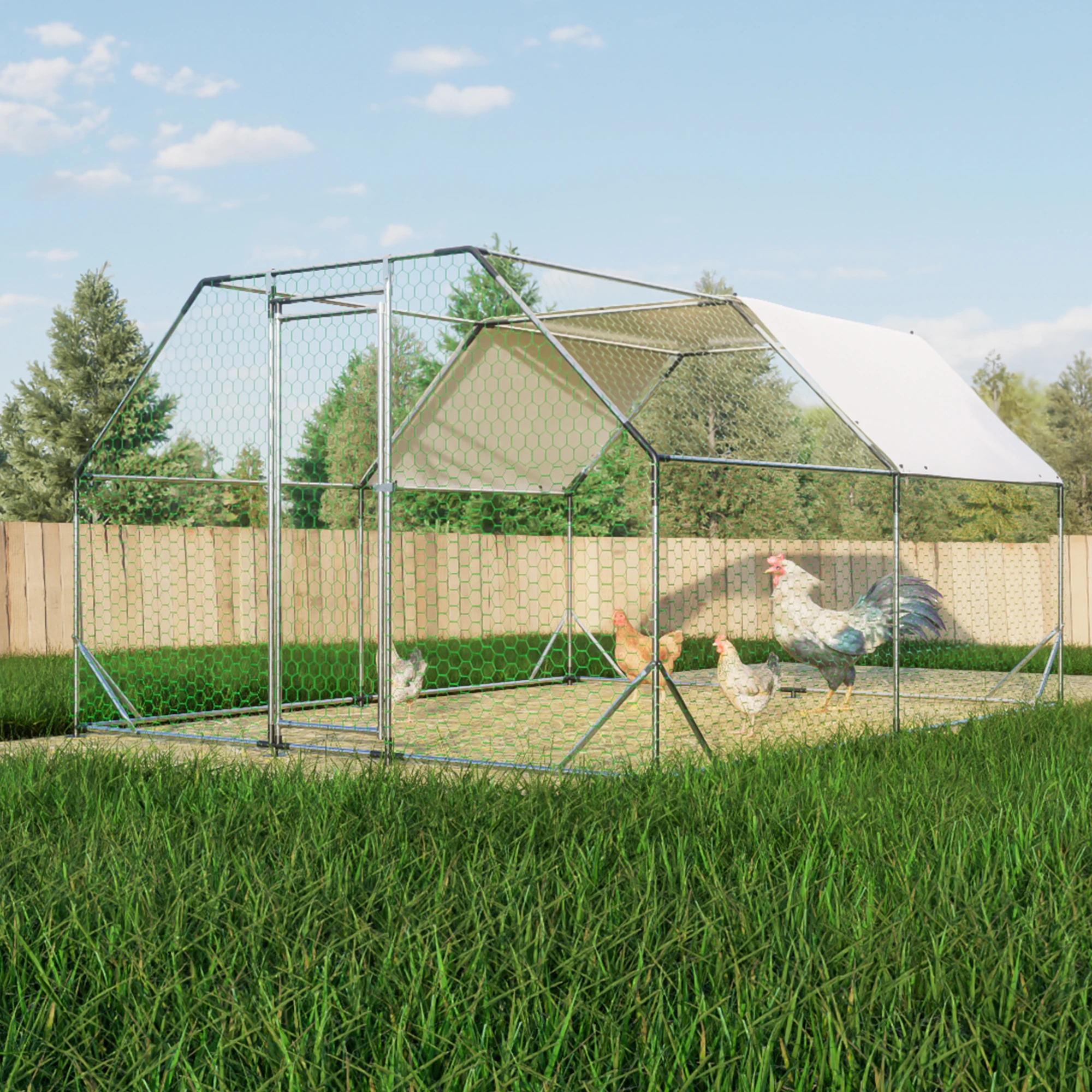

10 ft. x 13 ft. Galvanized Large Metal Walk in Chicken Coop Cage Farm Poultry Run Hutch Hen House (3x4m)