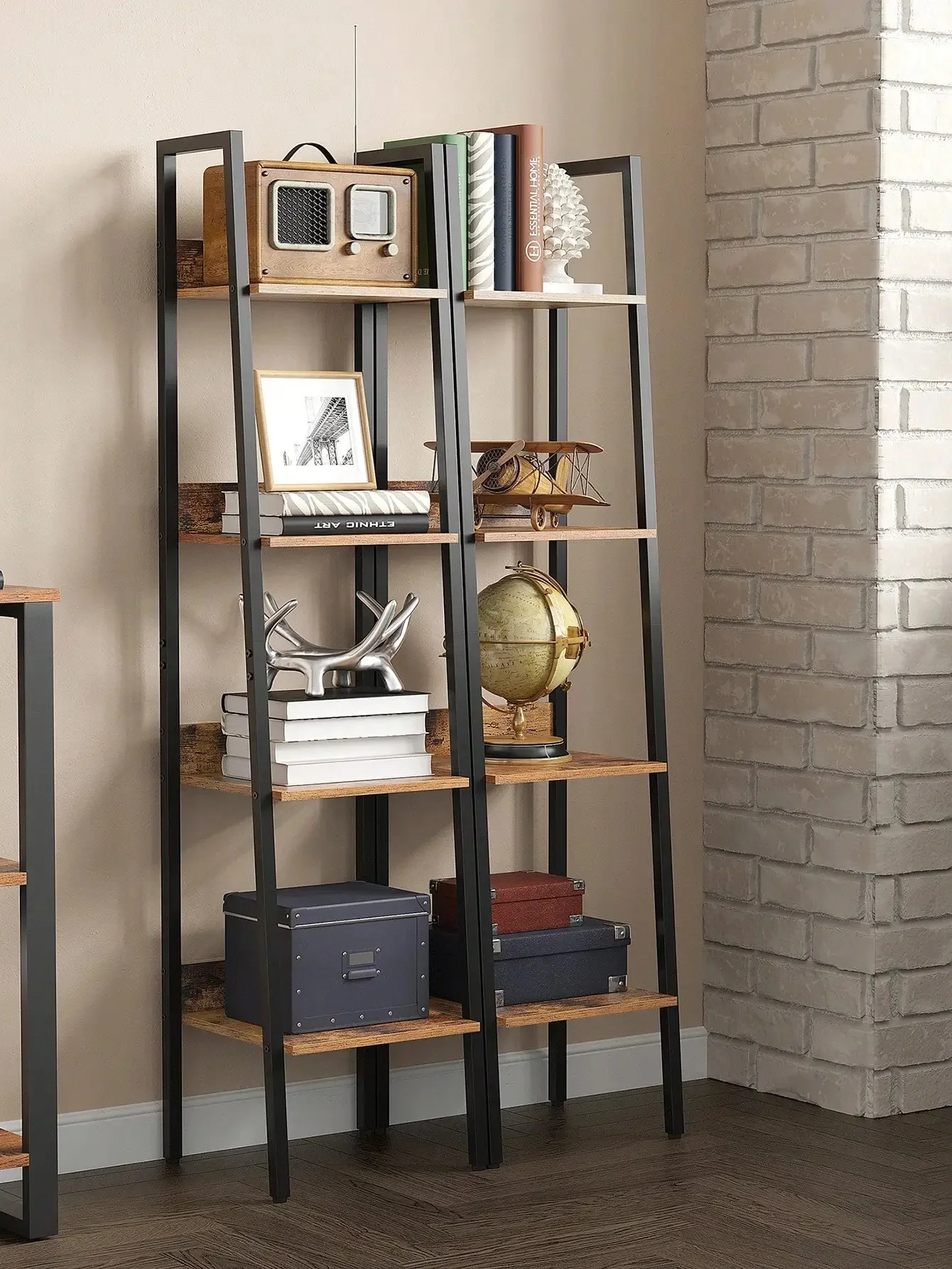 VASAGLE Standregal, Bücherregal, Leiterregal, 140/170 cm, Industrie-Design