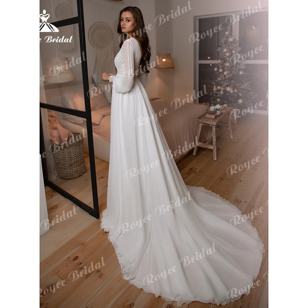 Boho Long Sleeve Sexy Deep V-neck Wedding Dresses A Line 2024 Simple Beach Chiffon Long Wedding Bridal Gowns robe de mariée