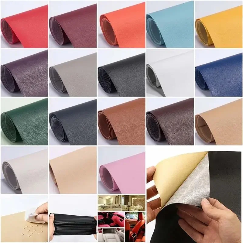 Patch en cuir PU auto-adhésif, peau de litchi, sourire synthétique, forte viscosité, artisanat de réparation, sans suture, 25x60 cm