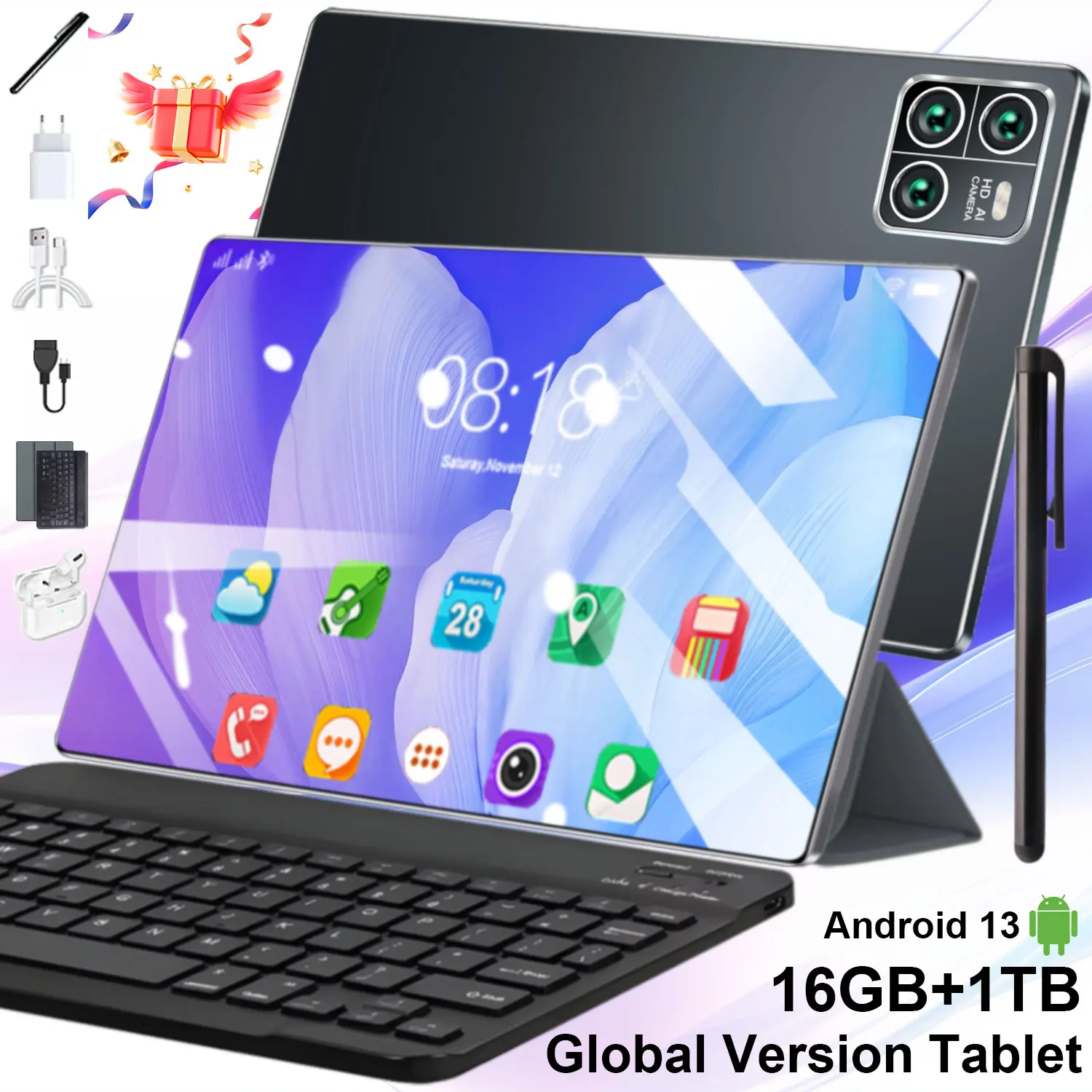 Tableta original de 20000 mAh, 5G, 16 GB de RAM, 1 TB de ROM, pantalla de 10,36 pulgadas, Android 13, Bluetooth, procesador de 14 núcleos