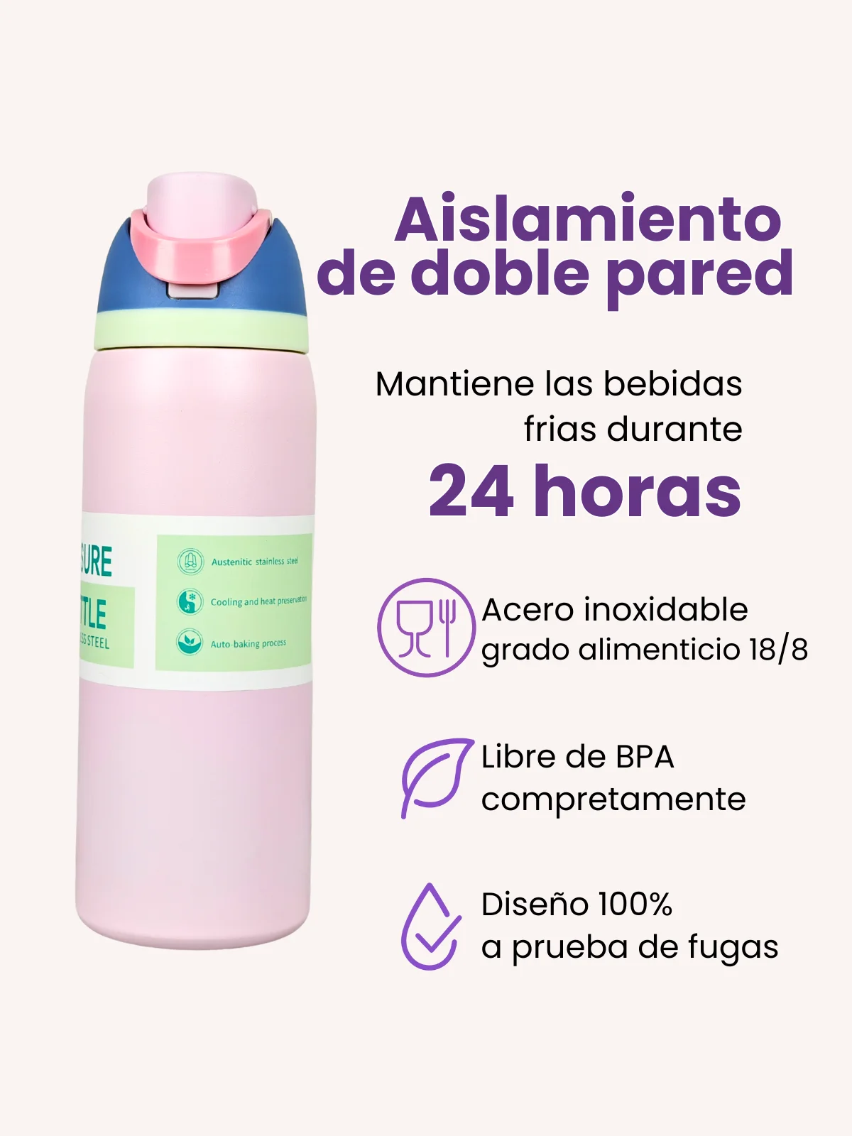 زجاجة/ترمس من الفولاذ المقاوم للصدأ بمقبض وقش، Fab-21، ترمس محمول 945 مل، للمكتب، زجاجة صالة الألعاب الرياضية، زجاجة معزولة حراريًا، ترمس للمشروبات الساخنة أو الباردة