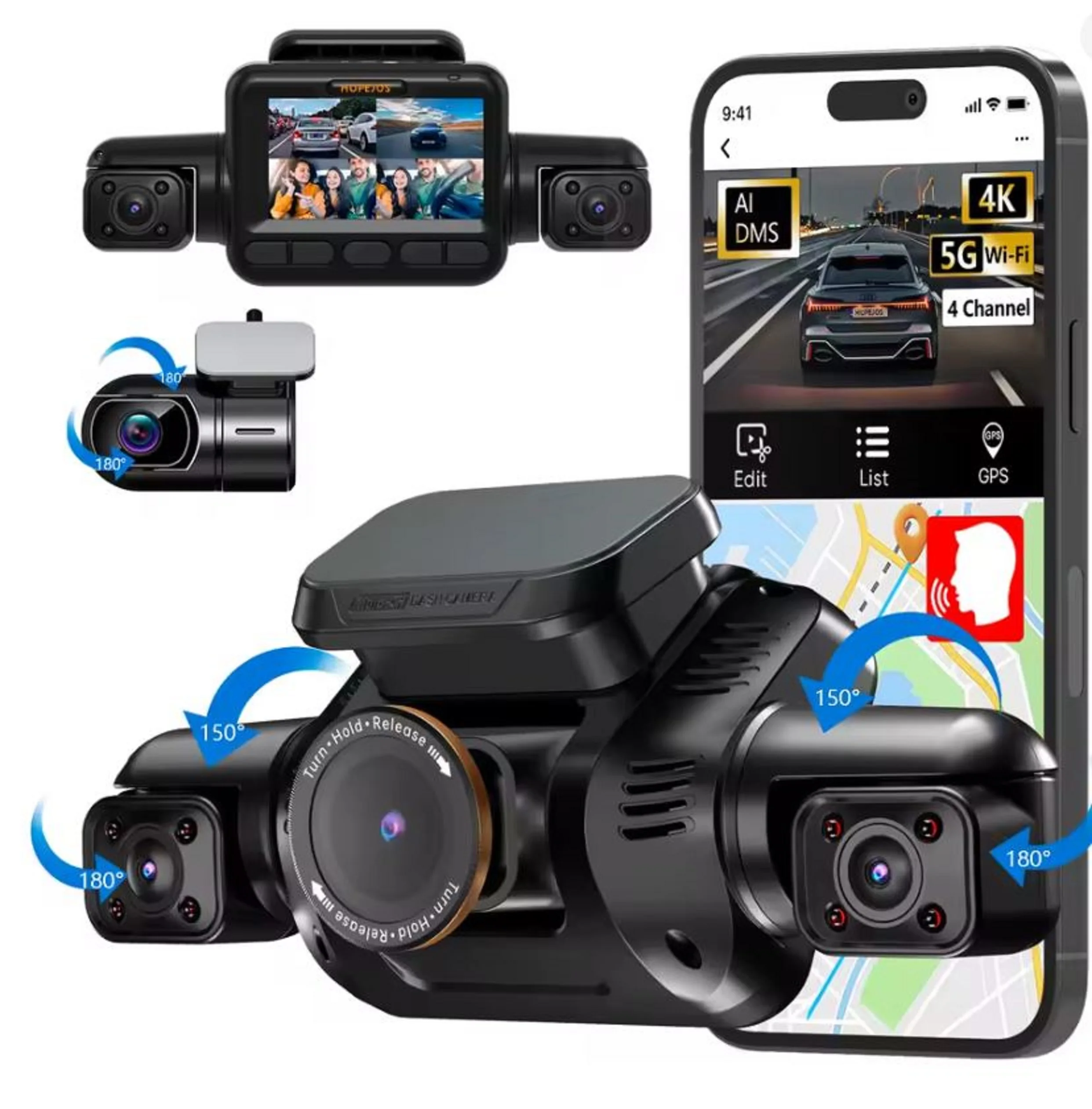 

4K видеорегистратор AI Driver Monitor System Встроенный Wi-Fi GPS с видеорегистратором AI Driver Monitor System