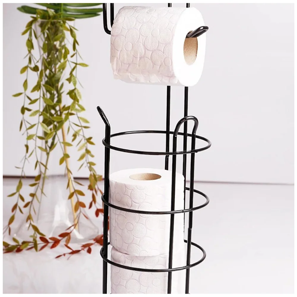 Black Round Stand Redundant Multi-Purpose Wc Paper Holder - Black Round Home Bathroom Toilet Tools Useful Stylish Design Gift D