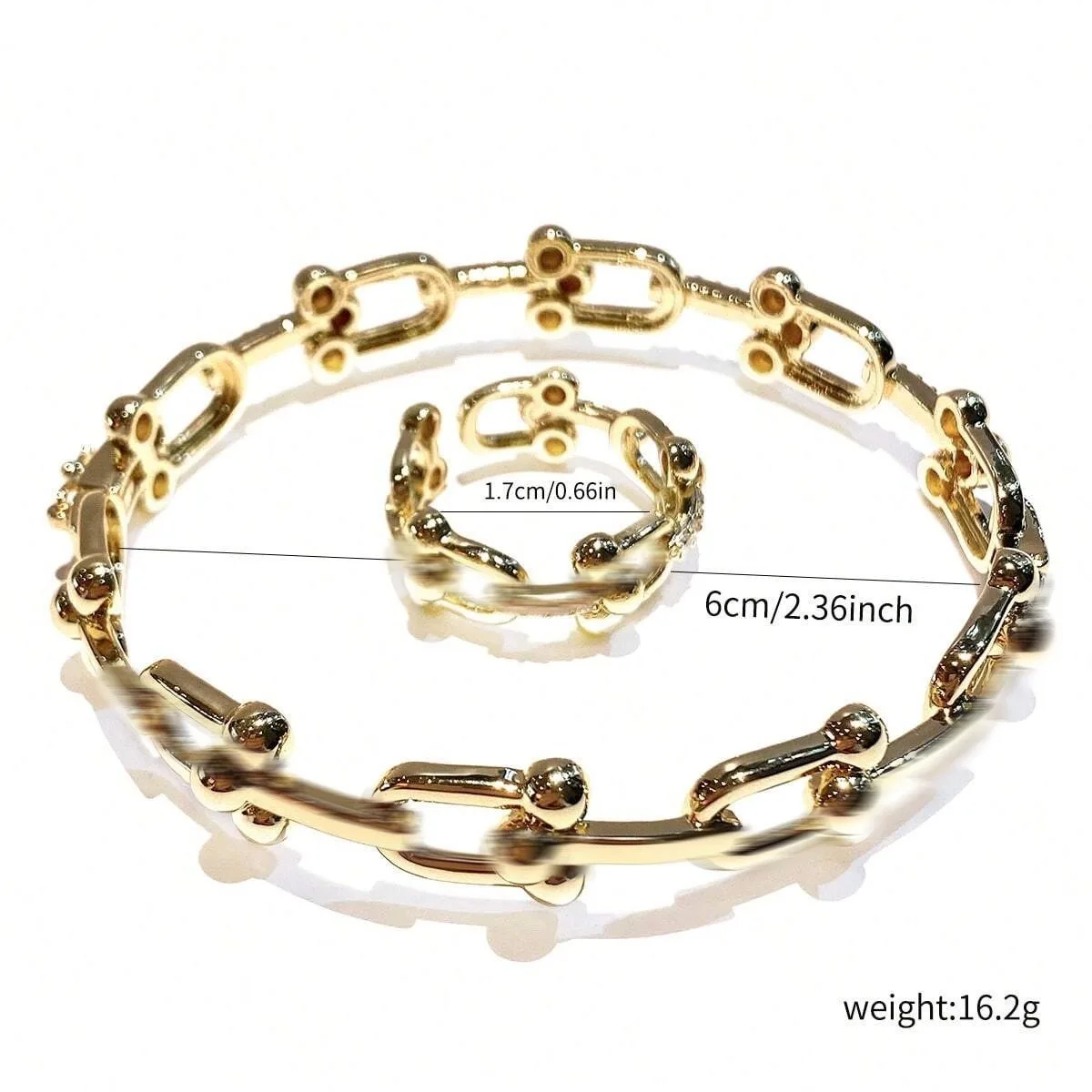 

Trendy Gold Plated Chain Bracelet and Ring Set