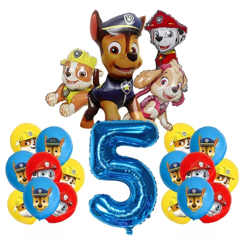 17 pièces dessin animé PAW patrouille décoration d'anniversaire Film d'aluminium ensemble de ballons numériques chien Chase Skye enfants fournitures de fête jouets
