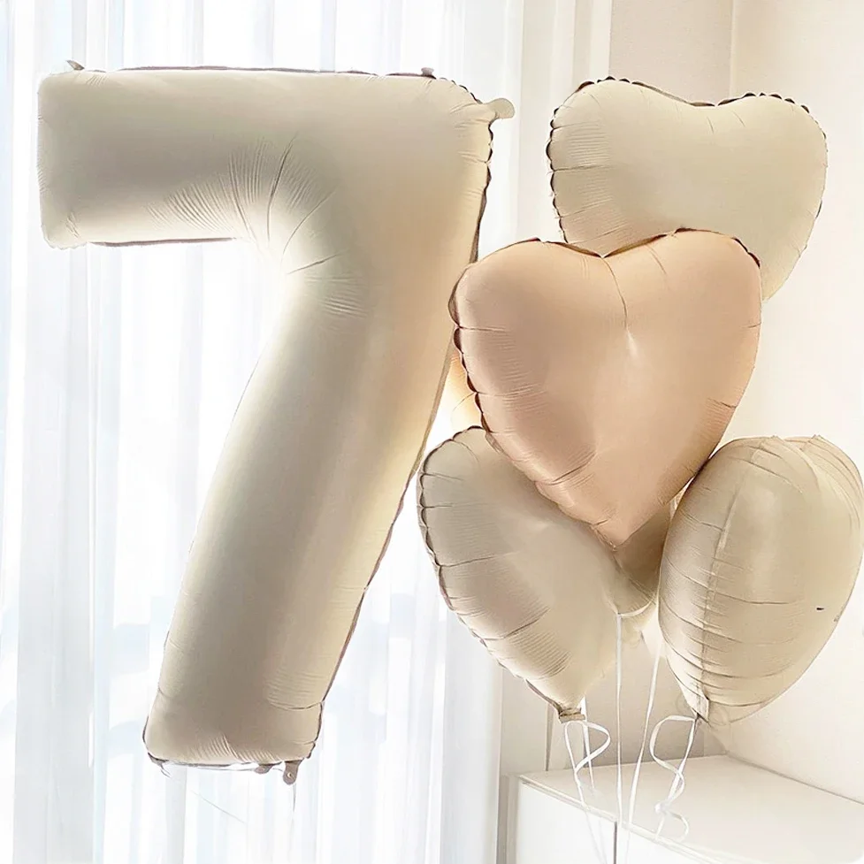 Grand ballon personnalisé avec numéro d'anniversaire, marron, caramel, crème, Beige, cœur, nom personnalisé, décor pour anniversaire