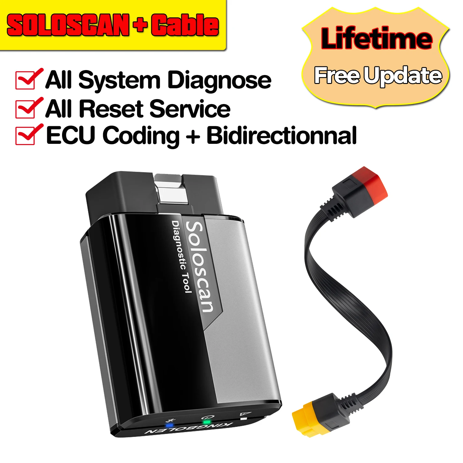 KINGBOLEN SOLOSCAN Auto-Diagnosetools, bidirektionale ECU-Codierung des kompletten Systems, alle Lebensleistungen, OBD2-Scanner, lebenslanges kostenloses Update