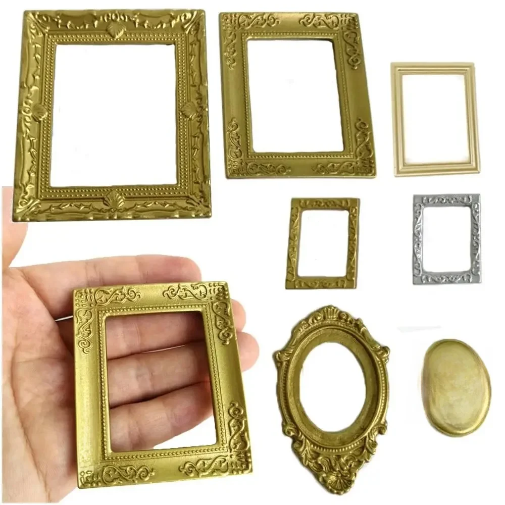DIY ozdoba do domku dla lalek meble w stylu vintage w stylu europejskim skala 1:12 akcesoria do domku dla lalek Mini Gloden ramki miniaturowe lustro — zdjęcie 2