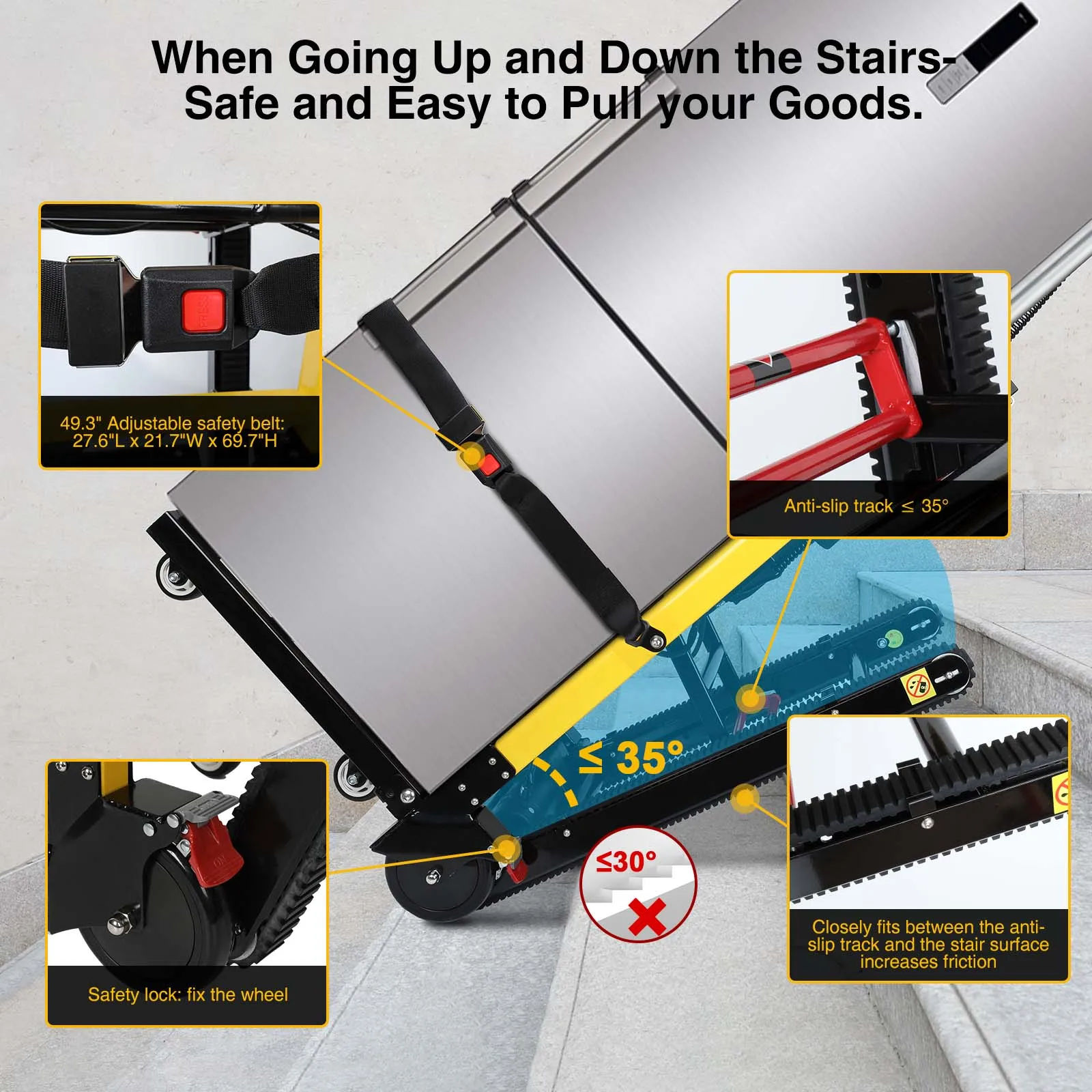 Electric Stair Climbing Hand Truck with 3 Adjustable Speeds and 440lbs Max Load Folding Stair Climbing Dolly with Rubber Tracks