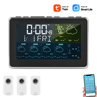 Tuya Wifi Home Weather Station Large LCD Indoor and Outdoor Digital Thermometer Sleepy Alarm Clock with 3 Sensors