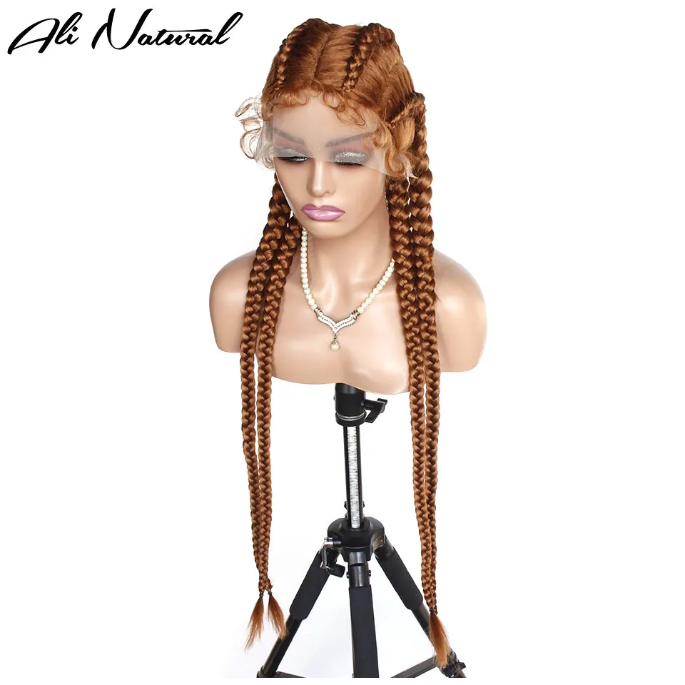 Ginger Color Braided Lace Topline Wig Dark Orange #30 Brown Pure Color 4 Braids Synthetic Box Braids 360 Lace Wig