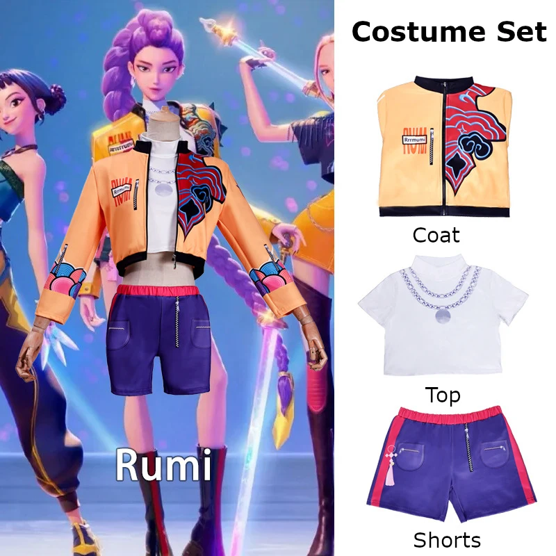 K-pop Demon Hunters คอสเพลย์เครื่องแต่งกายสำหรับสาวเคป๊อปรูมิ มิรา โซอี้ชุดเด็กภาพยนตร์ฮาโลวีนปาร์ตี้เสื้อผ้า
