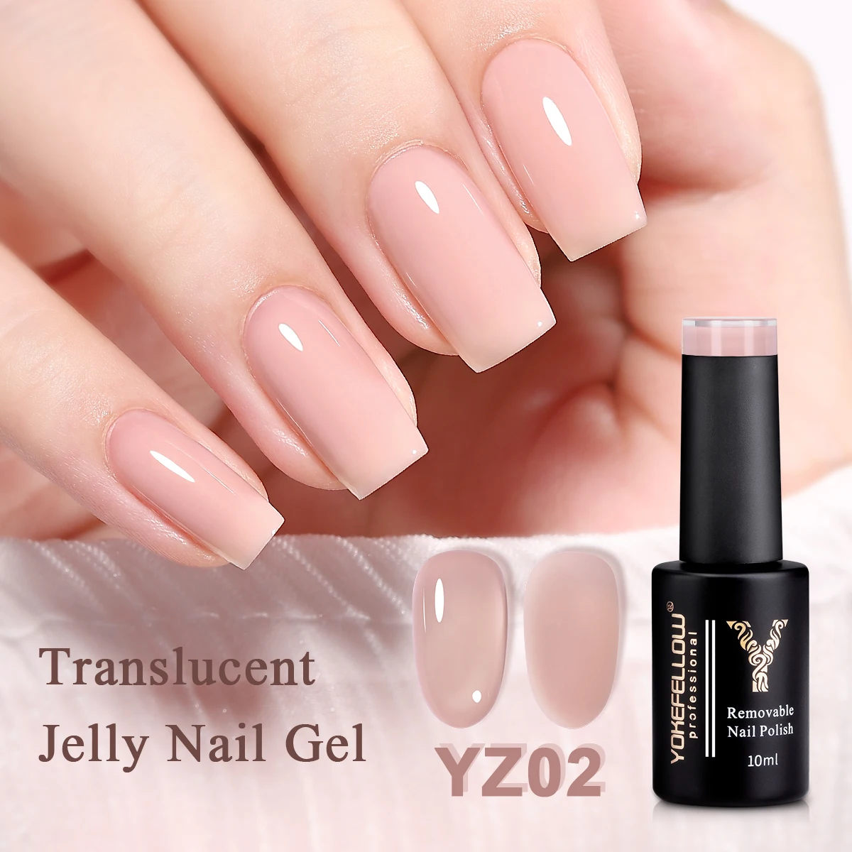 YOKEFELLOW Sheer Nude Gel Nail Polish 10ML Jelly Natural Pink Translucent Color YZ02 UV Light Cure Gel Polish for Nail Art DIY