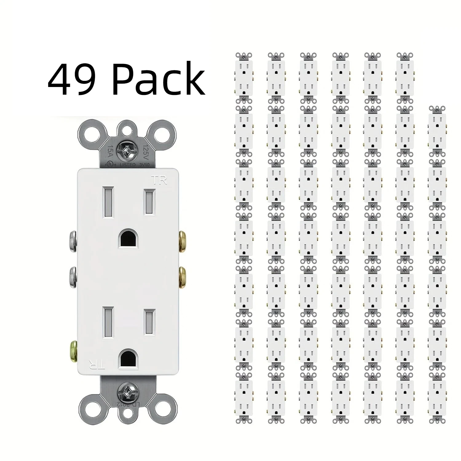 49 Pack 15A Decorator Receptacle Outlet, Standard Electrical Wall Tamper Resistant , 15Amp 125 Volt, Grounding