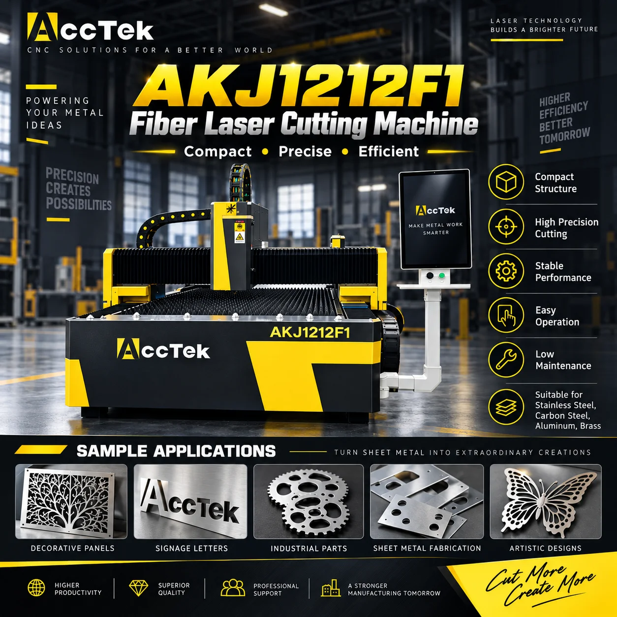 1212 CNC Fiber Laser Cutter 1200x1200mm Metal Cutting Machine for Stainless Steel Carbon Steel Aluminum Copper Brass Sheet Metal