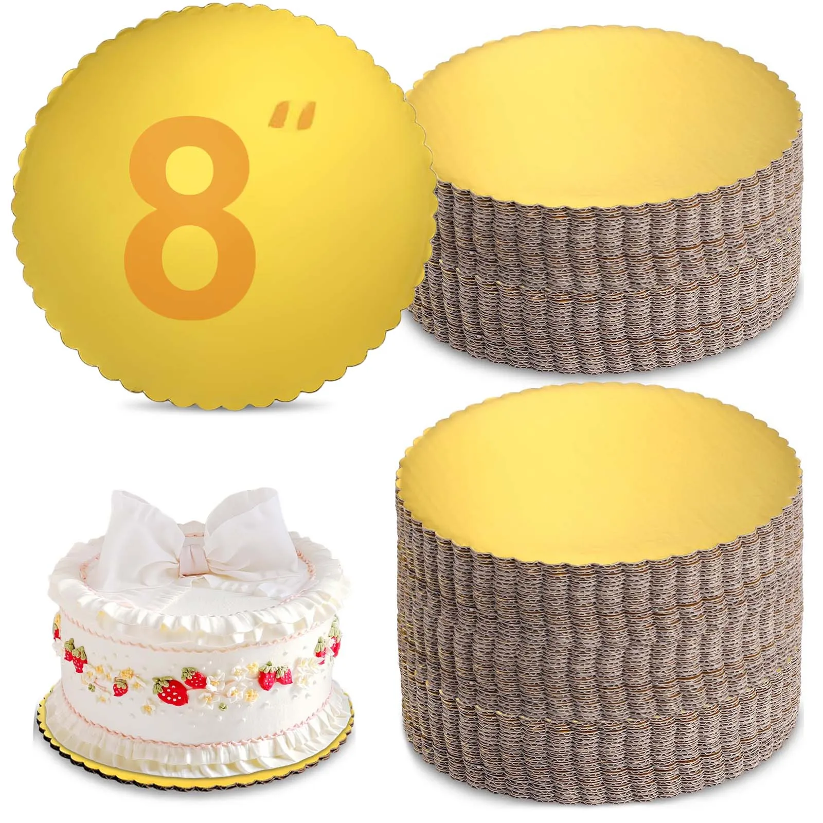 Gold Cake Board 8 Inch Round, Disposable Cake Plates for Cake Decorating, Desserts, Send Goods from Local Warehouse