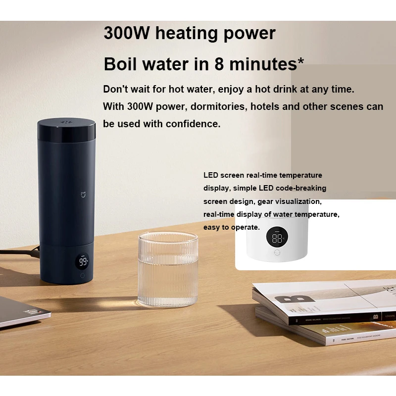 New Xiaomi Mijia Smart Portable Electric Heating Cup 2 Temperature LED Thermos 316 Stainless Steel Boiling Cup Kettle For Travel