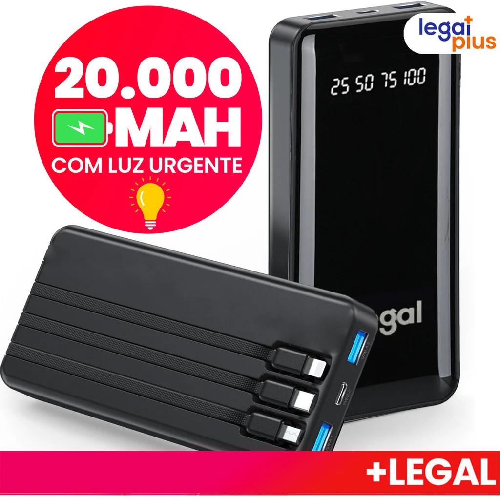 Power Bank 20000 Mah com Lanterna Carregador  Portátil Favo de Mel Bateria Externa 20000mah