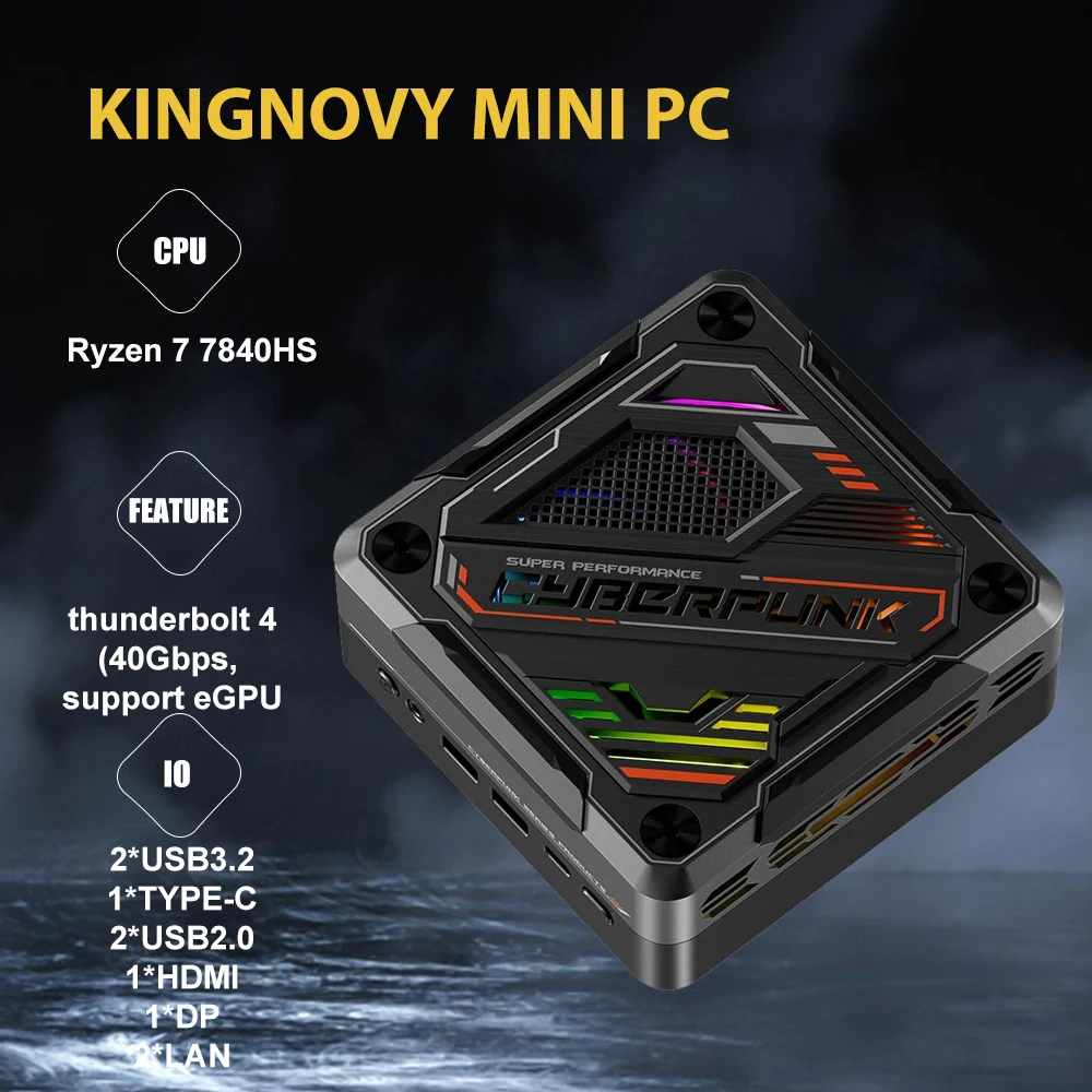 Minipc R7 7840HS(8C/16T hingga 5.1Ghz) komputer type-c USB4.0 thunderbolt 4 mendukung eGPU 8K display Desktop Mini berkinerja tinggi