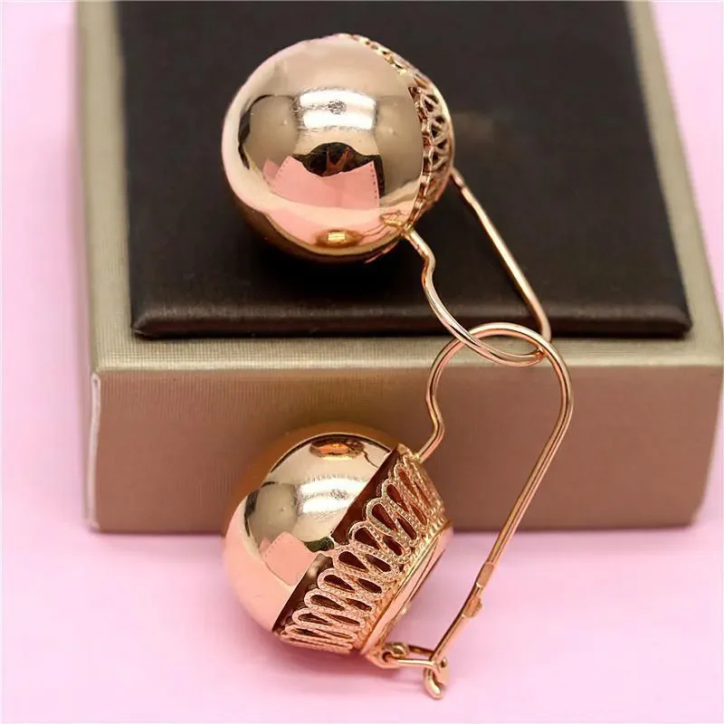 585 lila Vergoldet 14K Rose Gold Glänzend Runde Perle Ohrringe für Frauen Klassische Glamour Halb Ausschnitt handwerk Luxus partei Schmuck