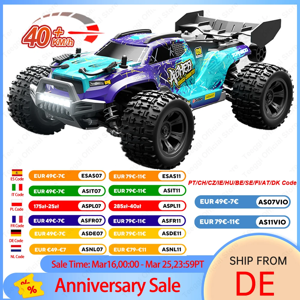 Teeggi 1:18 voiture à dérive haute vitesse 4WD RC voiture avec lumières Led 40KM 2.4G télécommande voiture tout-terrain Monster Truck jouet pour enfant cadeau