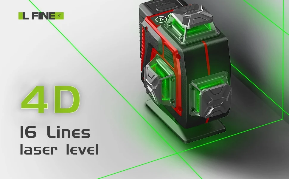LFINE 16 Linien 4D Grüner Laser-Nivellierer 360° ° Selbstnivellierender Kreuzlinienlaser mit 2 Wiederaufladbaren Batterien für Innen- und Außeneinsatz – Detail 2