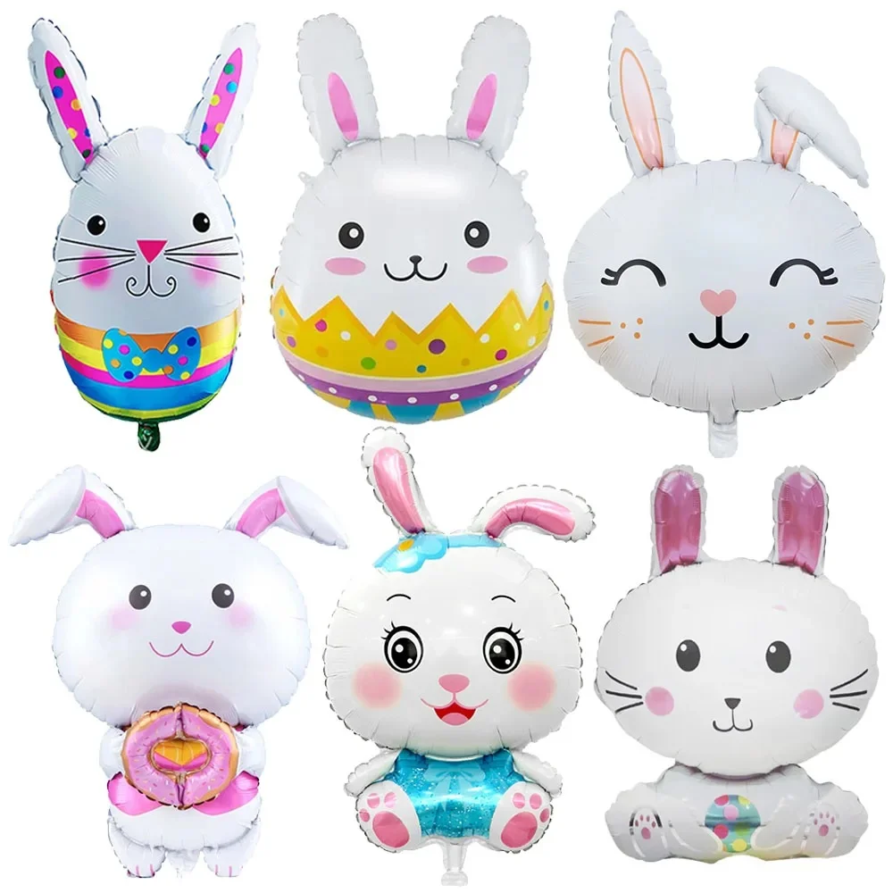 Śliczny Kreskówka Biały Królik Balony Folia Aluminiowa Królik Wesołych Świąt Wielkanocnych Materiały Dekoracyjne Dzieci Ulubione Prezent Urodzinowy — zdjęcie 2