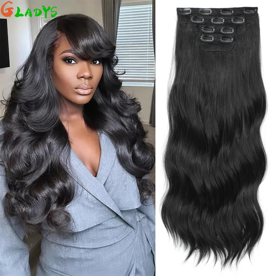 

22 Inch Clip Ins Synthetic Hair Extensions For Women High Temperature Fiber Extension Body Wave 11 Clip Ins Daily Use Hair Piece