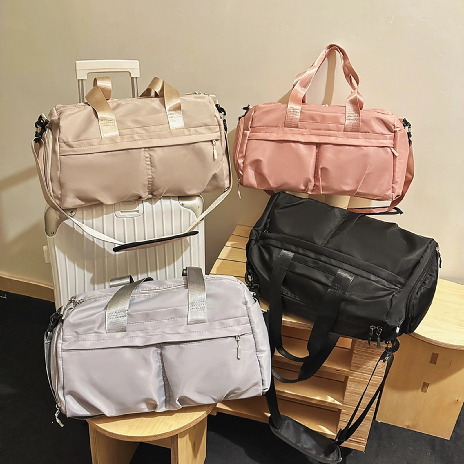 

Nylon Lightweight Travel Duffel Bag Water Repellent Wet Dry Separation Portable Luggage Fitness Bag for Couples Outdoor Sports