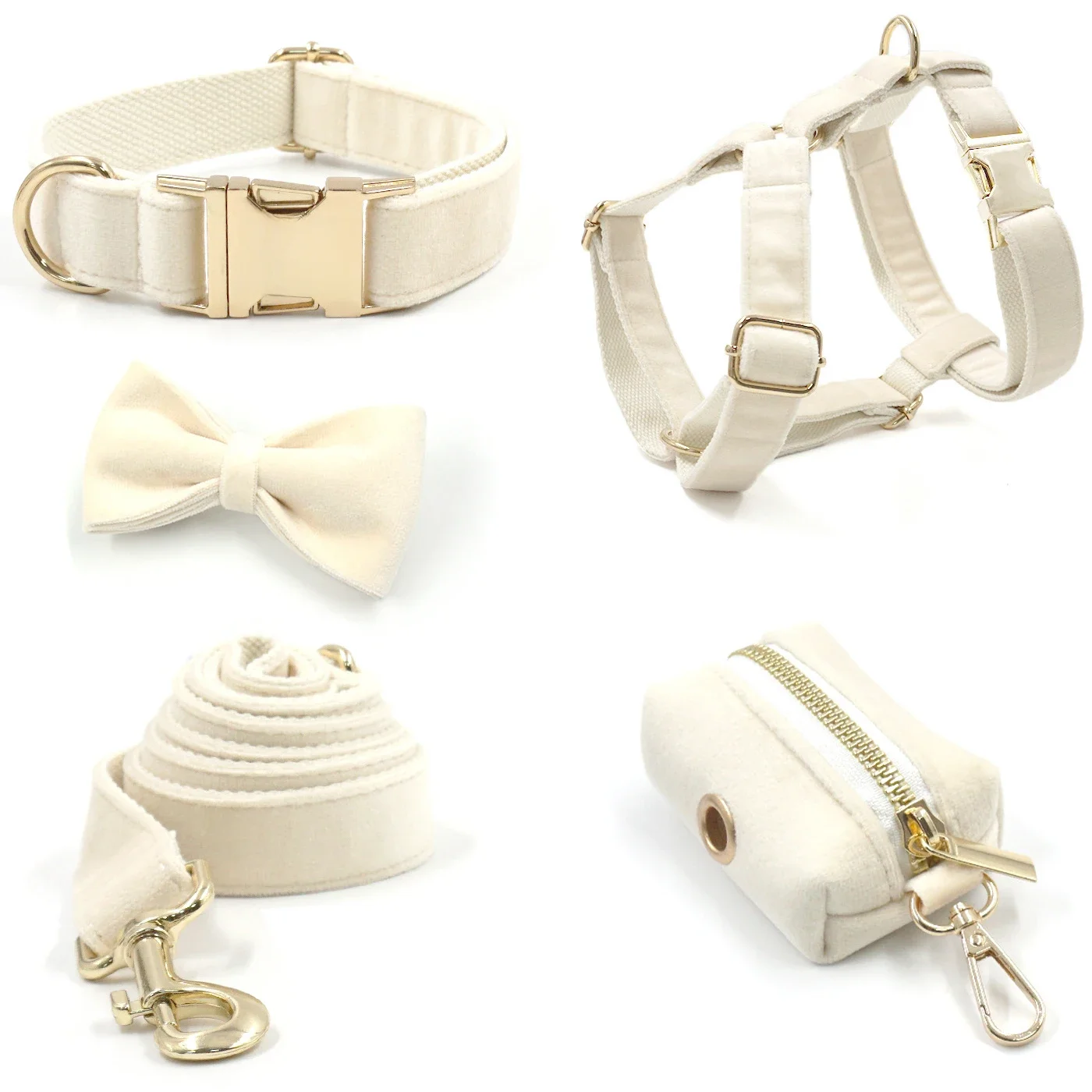 Nom du collier de harnais pour chien personnalisé Collier en velours avec nœud Laisse pour petits, moyens et grands chiens Pochette distributrice de sacs à crottes