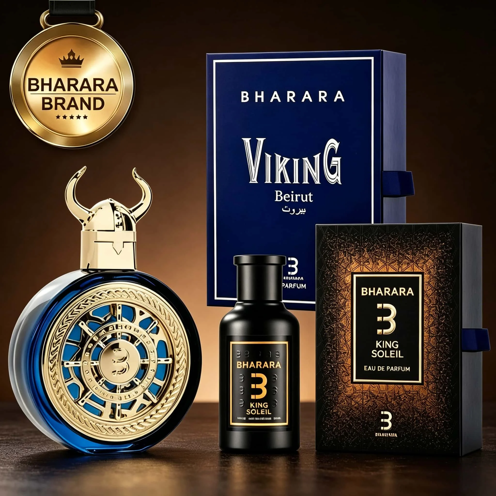 Bharara Viking Beirut KINGSOLEIL Series Men's Eau de Parfum (3.4 oz / 100 ml) — featuring marine, spicy, and woody notes. A bold, masculine fragrance with a rugged "Viking" spirit; an ideal gift for the mature man for birthdays, parties, or holidays.