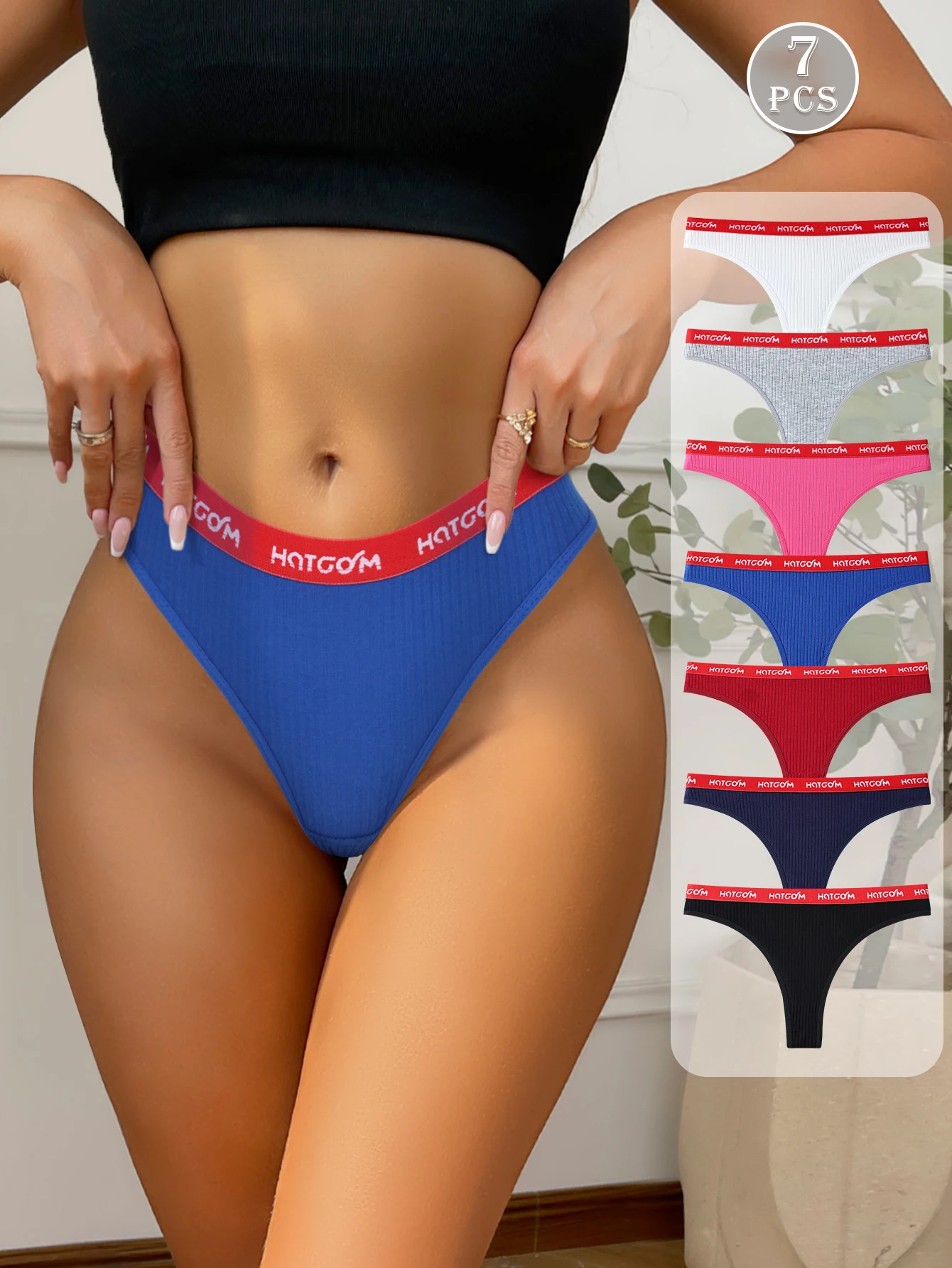 7Pcs Ribbed Cotton Bikini Thongs for Women – Letter Print Seamless Comfortable Breathable Underwear