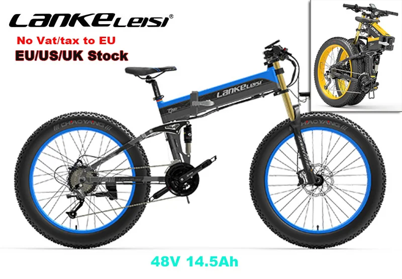 

Lankeleisi E-Bike,T750 Plus MTB Горная вилка, 4 звена, двойная подвеска, пляж, снег, пляж, снег, 1000 Вт, 48 В, 14,5 Ач, 26 дюймов