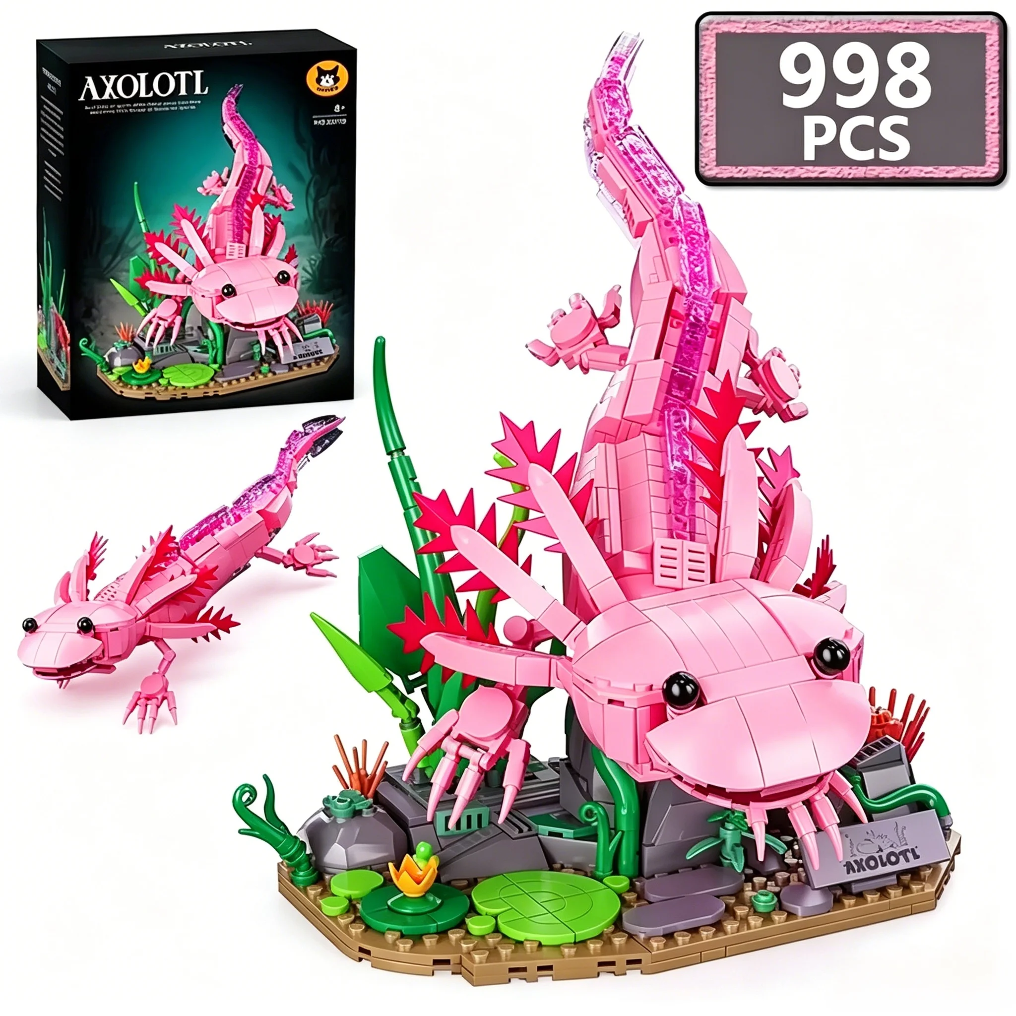 

998PCS Mexican style cute pet Creative Pet Building Blocks home decoration Aquatic Amphibian Salamander Bricks Toy Gift Adults